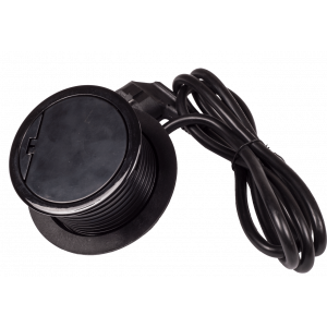 Desktop grommet box for two Keystone modules and one power socket with 1.8 m cord, black